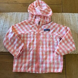 Patagonia 2T Pink White Gingham High Sun Hooded Lightweight Windbreaker Jacket